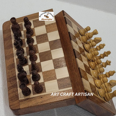 Wooden Magnetic Foldable Chess Set 5 Inch – Portable Travel Chess Board with Storage