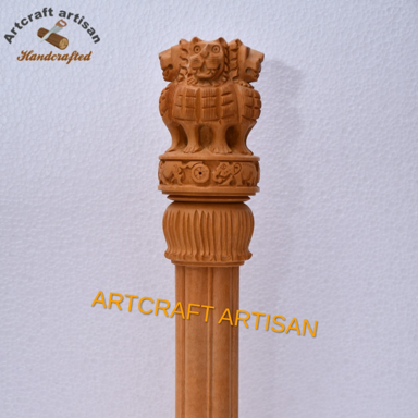 Wooden Ashoka Pillar 8 Inch – Handcrafted Ashoka Stambh Decorative Showpiece