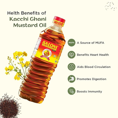 Saloni Kachi Ghani Mustard Oil 1 L (Bottle) | 100% Pure Cold-Pressed Mustard Oil for Healthy Cooking