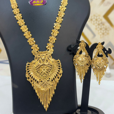 Gold Plated Necklace Set with Ear piece- Traditional Indian Jewelry set  for Women - Bridal & Wedding Jewelry Gift