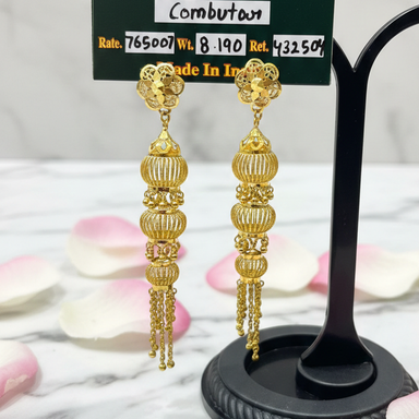 Gold Plated Long Tiered Drop Earrings - Traditional Indian Jhumka Style Dangle Earrings for Women - Bridal & Festive Jewelry