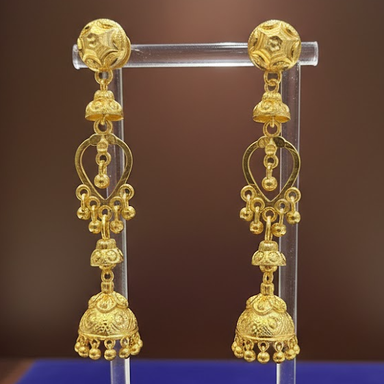 Gold Plated Long Jhumka Dangle Earrings for Women – Traditional Indian Bridal & Festive Drop Earrings
