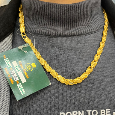 1 Gram Gold Plated Designer Chain Necklace – Heavy Traditional Link Pattern Gold Finish Chain