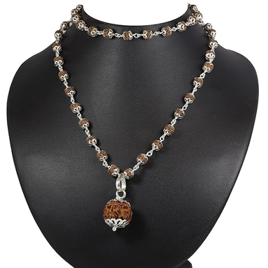 ShivaRatna 11 Mukhi Nepali Rudraksha Guru Mani + Five Mukhi Rudraksha (54 Beads) Made in Pure Silver