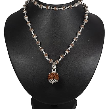 ShivaRatna 6 Mukhi Nepali Rudraksha Guru Mani + Five Mukhi Rudraksha (54 Beads) Made in Pure Silver