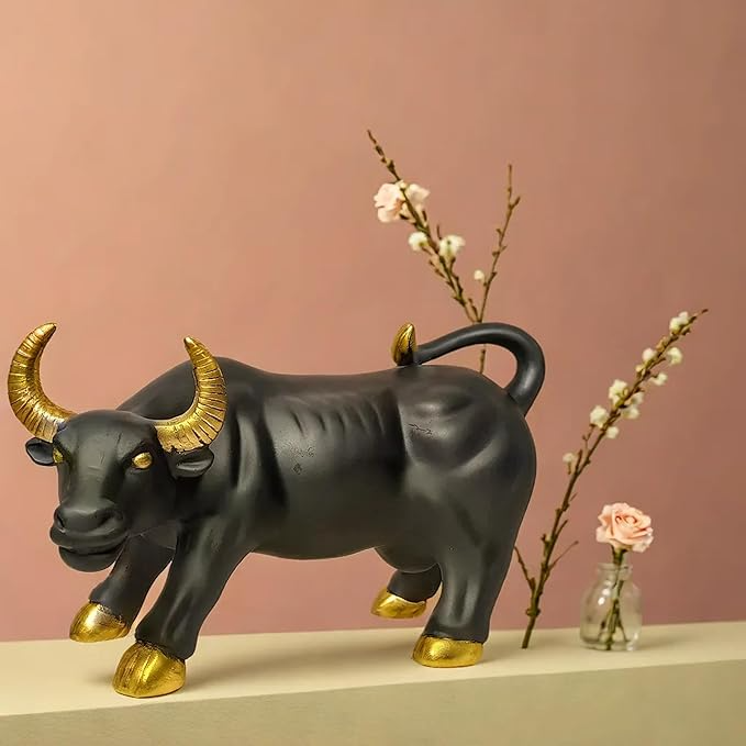 Sale Point Toys & Gifts Presents: ALICE ENTERPRISES Golden Horn Buffalo Figurine,Luxury Black Buffalo Décor,Gold Accent Buffalo Statue,Elegant Buffalo Home Décor,Modern Buffalo Figurine,Buffalo Statue for Home and Office