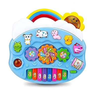 Toyshine Battery Operated Multifunctional Rainbow Piano with Funny Animal Sounds, Music and Lights Early Learning Educational Toy for for Toddlers Birthday Gifts for Kids Boys Girls 3+