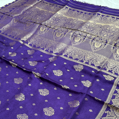 Pure Russian Silk Banarasi Saree With Floral Boota Work in Purple