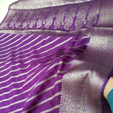 Purple Hue Warm Silk Banarasi Saree - All-Over Diagonal Zari Line