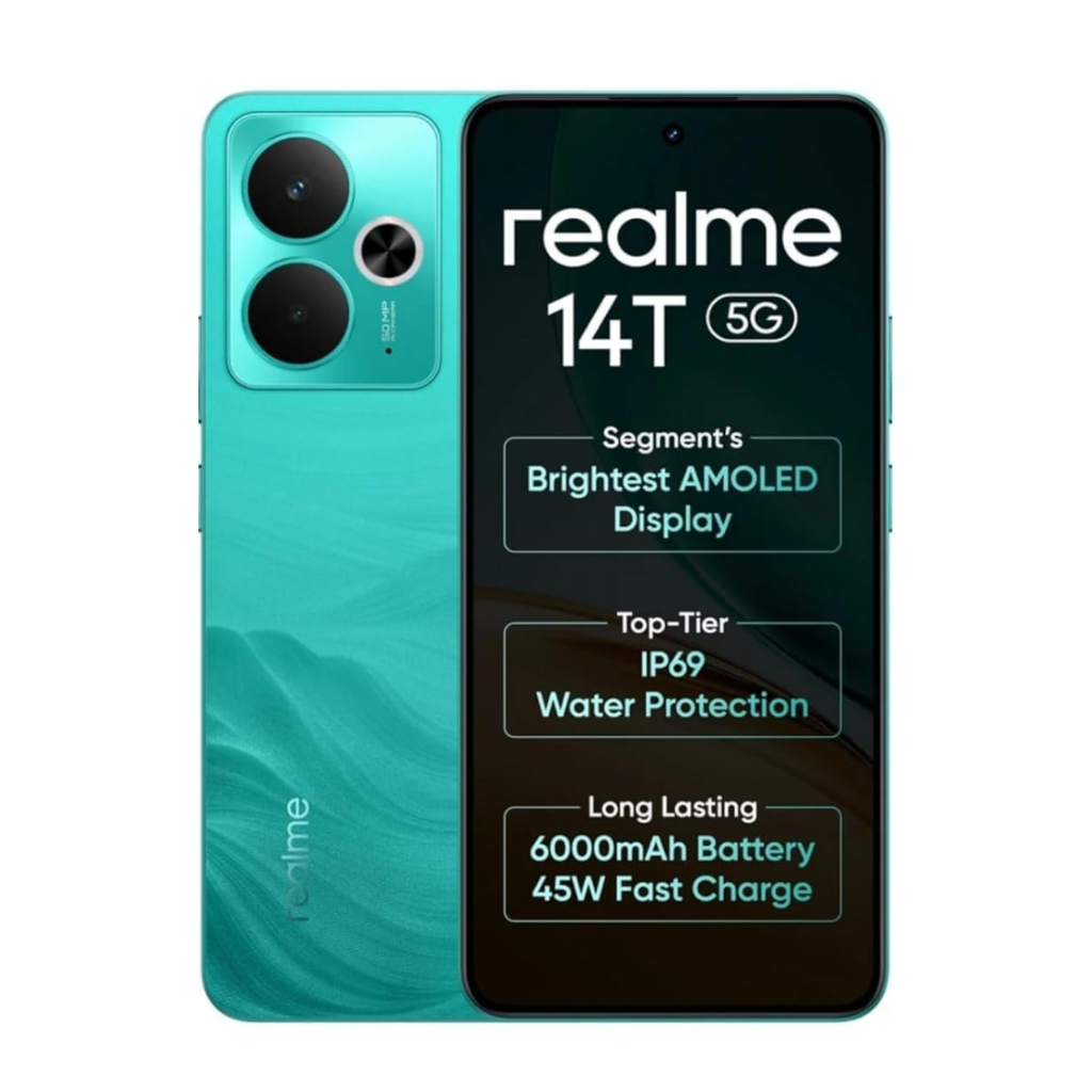 Realme 14T 5G 8GB RAM 128GB ROM (Surf Green) Elegant Colors, Luxurious Design Amoled Display, IP69 Water Resistance