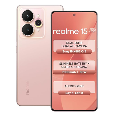 realme 15 5G Smartphone 8+256GB Pink,144Hz HyperGlow 4D Curve Display,7000mAh Battery,80W SuperVOOC,Dual 50MP 4K Cameras,Dimensity 7300+ Chipset,IP69