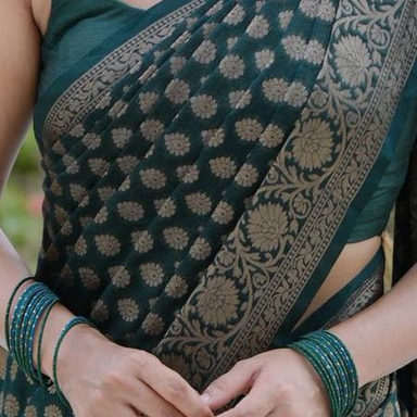 Forest Green Handloom Saree with Antique Gold Weave