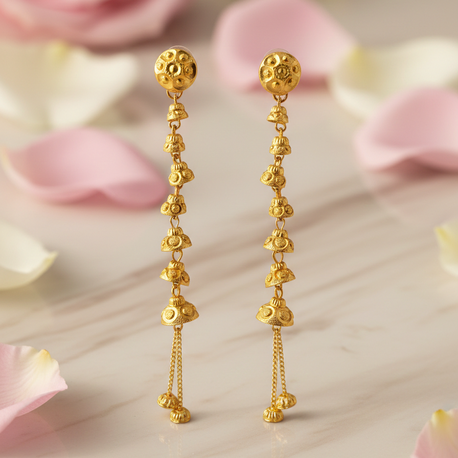 22K Gold Plated Long Dangle Earrings - Traditional Indian Jhumka Style Drop Earrings for Women - Bridal & Wedding Jewelry Gift